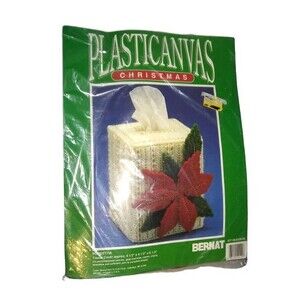 Bernat PlasticCanvas Poinsettia Tissue Box Cover Kit Christmas Retro Vintage